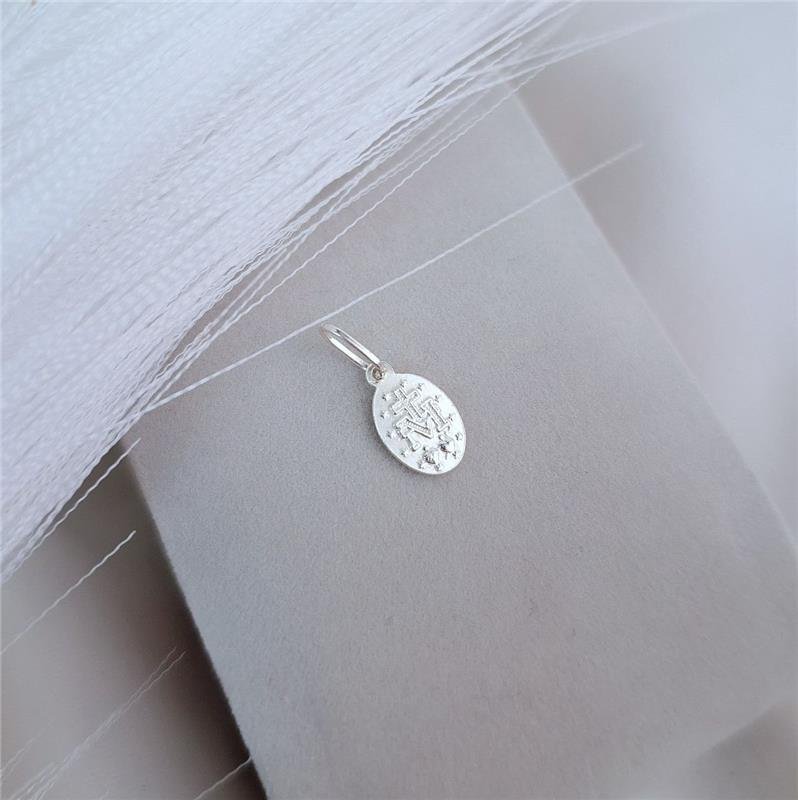 PINGENTE PRATA 925 MINI MEDALHA NOSSA SENHORA DAS GRAÇAS OVAL
