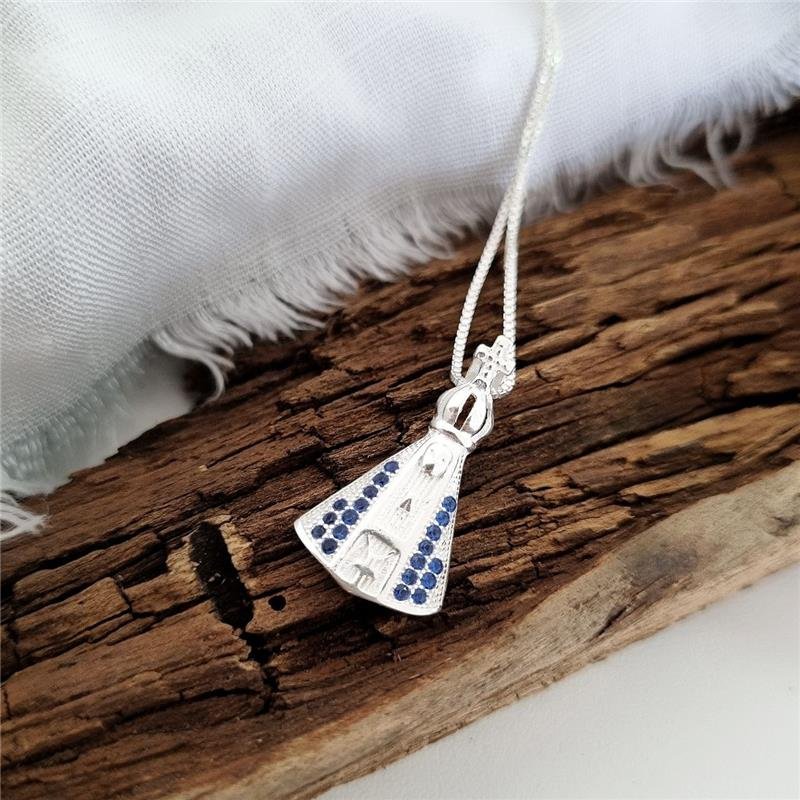 PINGENTE PRATA 925 NOSSA SENHORA APARECIDA AZUL