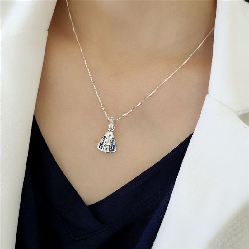 PINGENTE PRATA 925 NOSSA SENHORA APARECIDA AZUL
