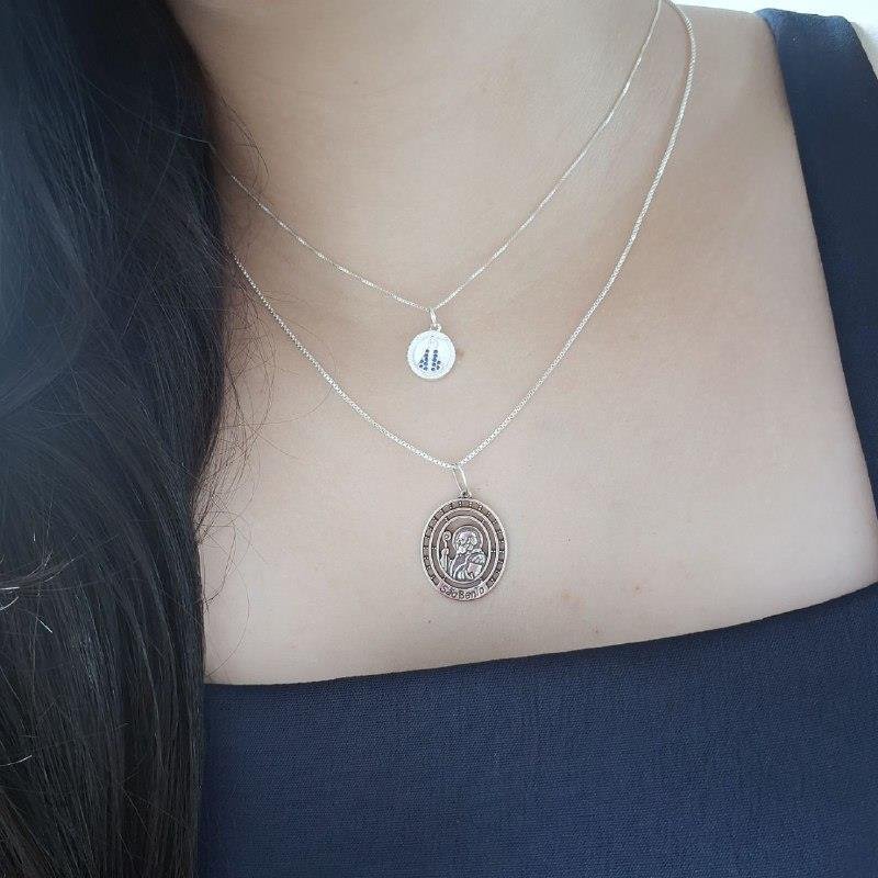 PINGENTE PRATA 925 NOSSA SENHORA APARECIDA MICROZIRCÔNIAS CRAVEJADAS