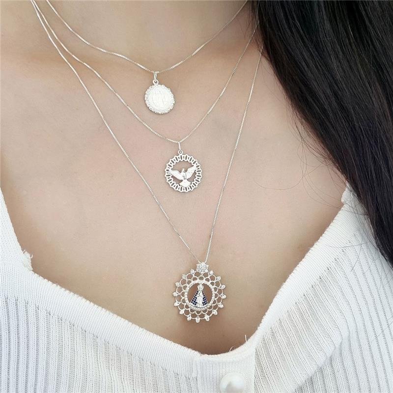 PINGENTE PRATA 925 NOSSA SENHORA APARECIDA REDONDO BABADO