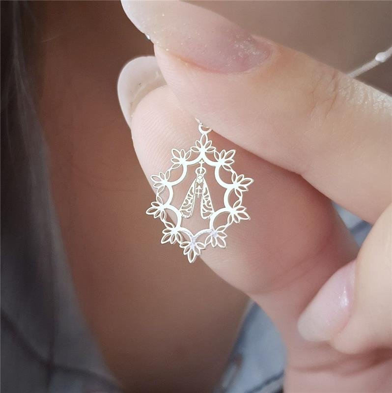 PINGENTE PRATA 925 NOSSA SENHORA APARECIDA TRABALHADO VAZADO