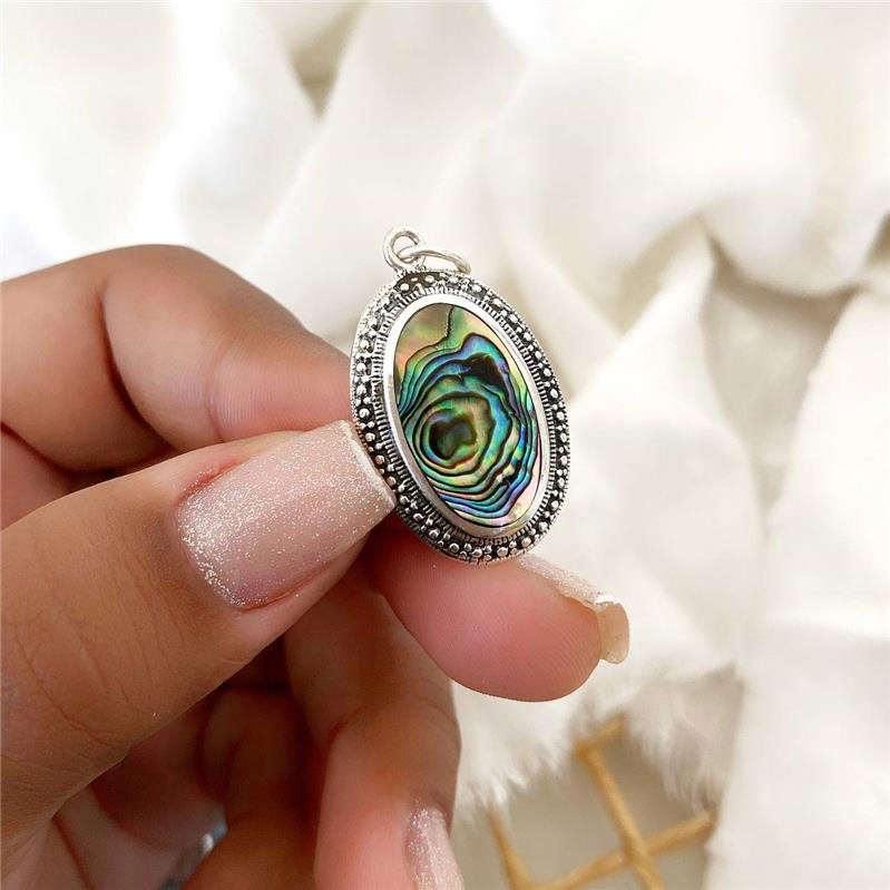 PINGENTE PRATA 925 OVAL COM PEDRA NATURAL