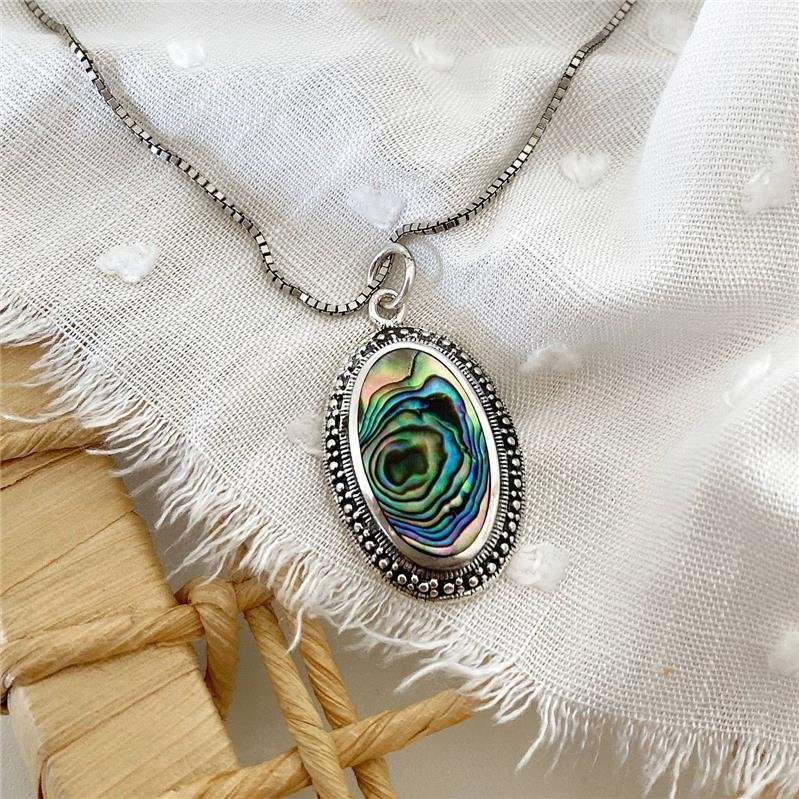 PINGENTE PRATA 925 OVAL COM PEDRA NATURAL