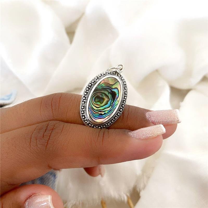 PINGENTE PRATA 925 OVAL COM PEDRA NATURAL