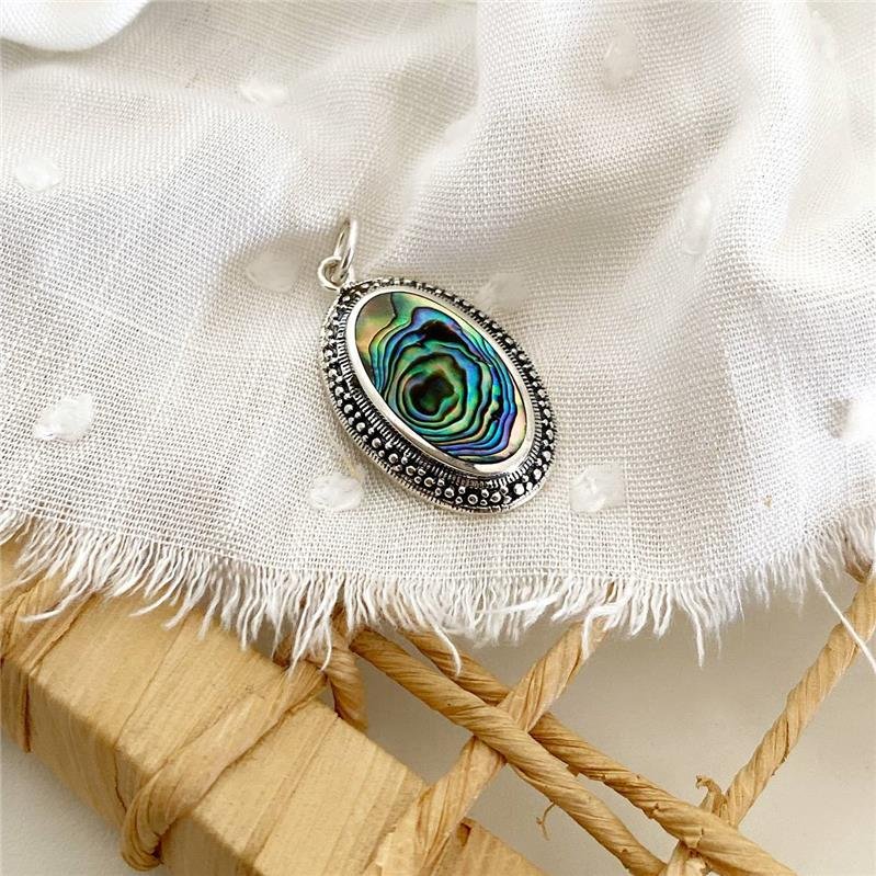 PINGENTE PRATA 925 OVAL COM PEDRA NATURAL