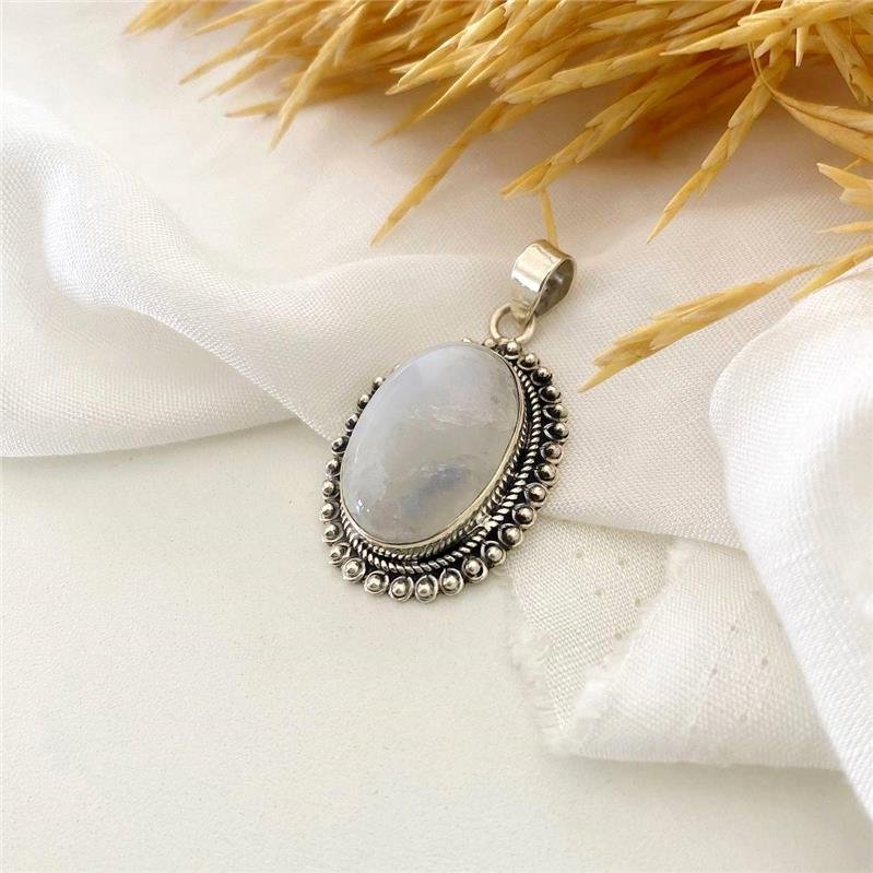 PINGENTE PRATA 925 OVAL PEDRA DA LUA