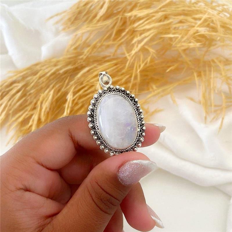 PINGENTE PRATA 925 OVAL PEDRA DA LUA