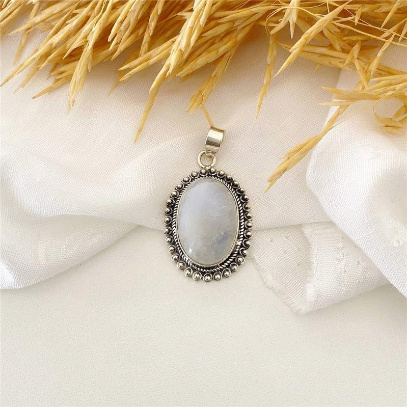 PINGENTE PRATA 925 OVAL PEDRA DA LUA