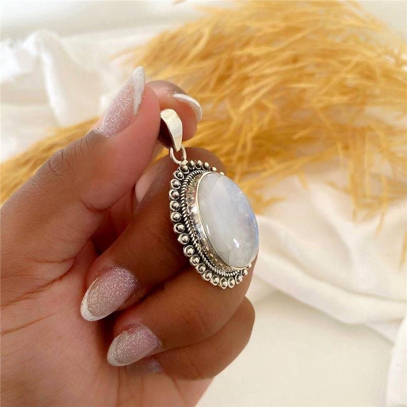 PINGENTE PRATA 925 OVAL PEDRA DA LUA