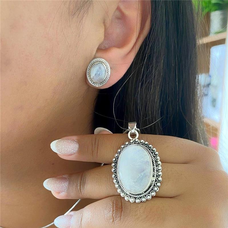 PINGENTE PRATA 925 OVAL PEDRA DA LUA