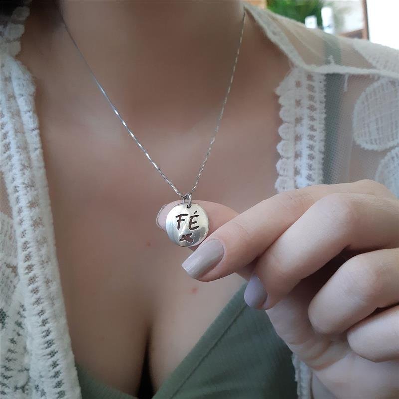 PINGENTE PRATA 925 PLACA REDONDA VAZADA FÉ