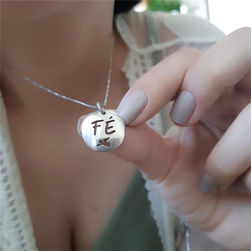 PINGENTE PRATA 925 PLACA REDONDA VAZADA FÉ