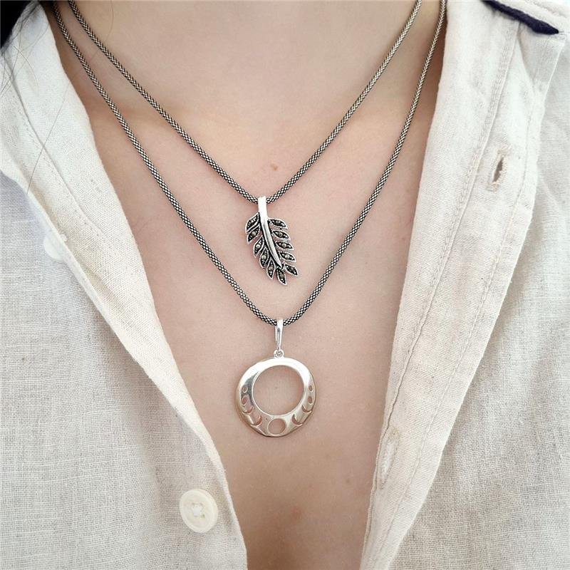 PINGENTE PRATA 925 RAMO FOLHAS CRAVEJADA