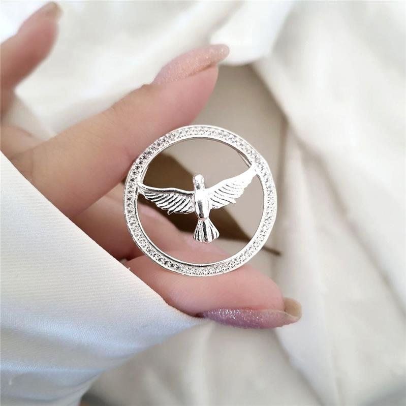 PINGENTE PRATA 925 REDONDO ESPÍRITO SANTO CRAVEJADO