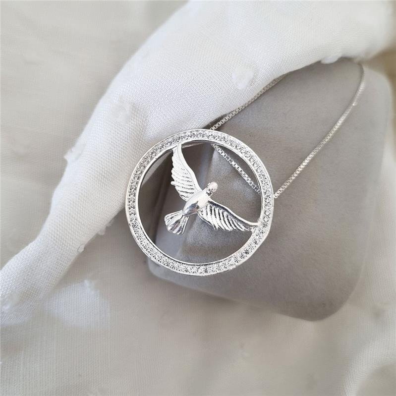 PINGENTE PRATA 925 REDONDO ESPÍRITO SANTO CRAVEJADO