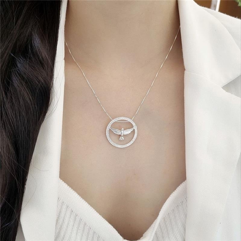 PINGENTE PRATA 925 REDONDO ESPÍRITO SANTO CRAVEJADO