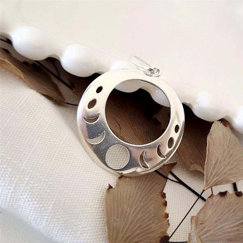 PINGENTE PRATA 925 REDONDO FASES DA LUA