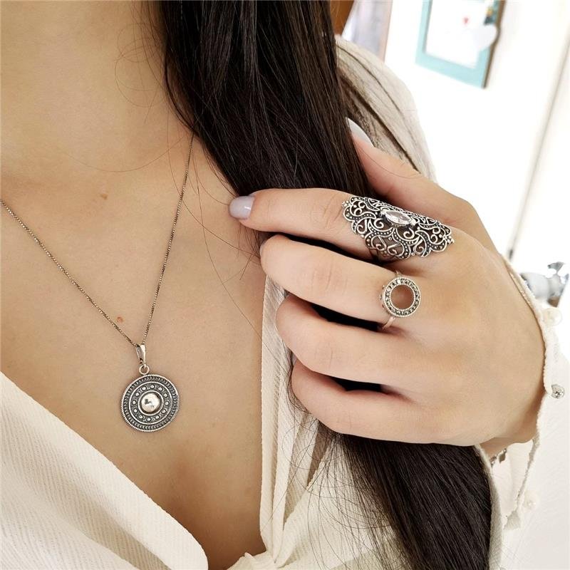 PINGENTE PRATA 925 REDONDO TRABALHADO COM CÍRCULOS