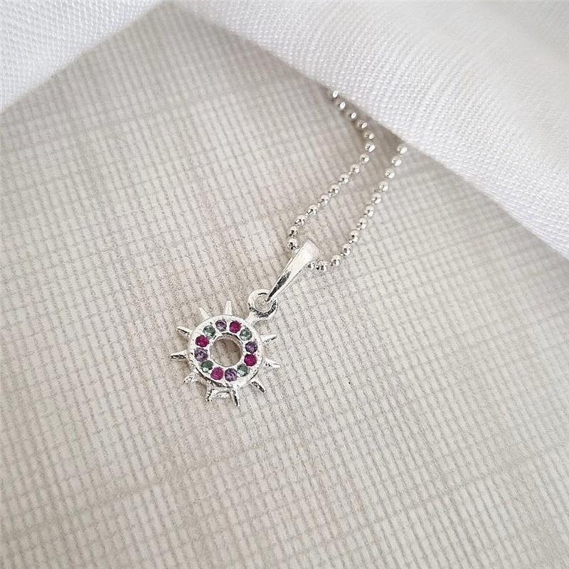 PINGENTE PRATA 925 SOLZINHO PEDRAS COLORIDAS