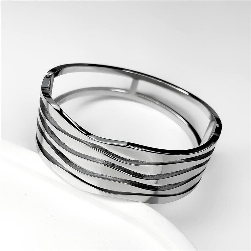PULSEIRA AÇO INOX BRACELETE CINCO LINHAS ONDULADAS 