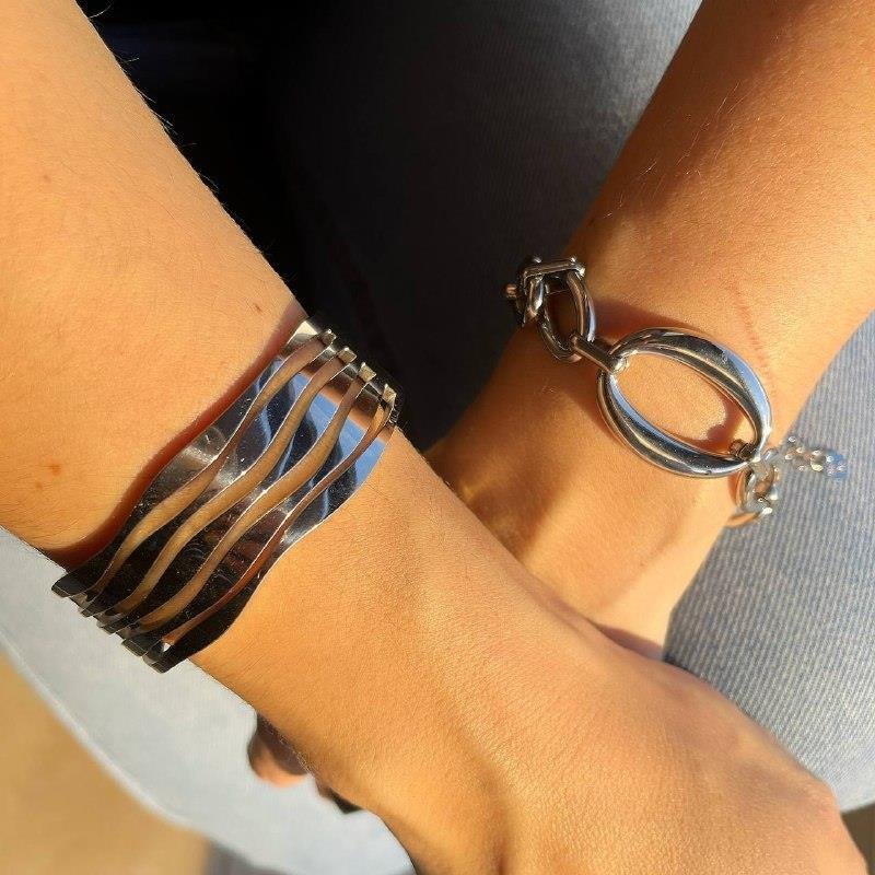 PULSEIRA AÇO INOX BRACELETE CINCO LINHAS ONDULADAS 