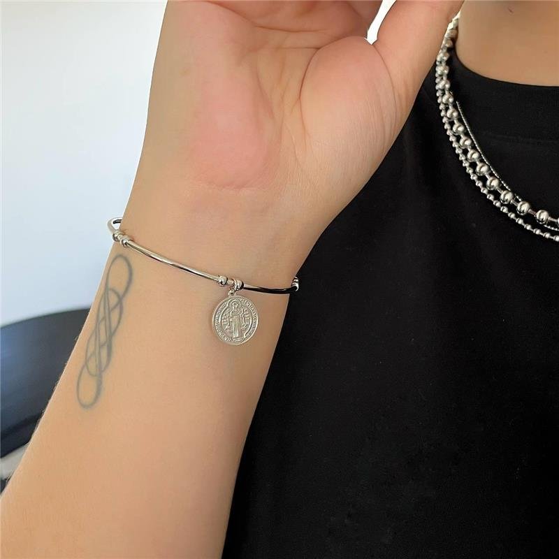 PULSEIRA AÇO INOX BRACELETE MEDALHA SÃO BENTO