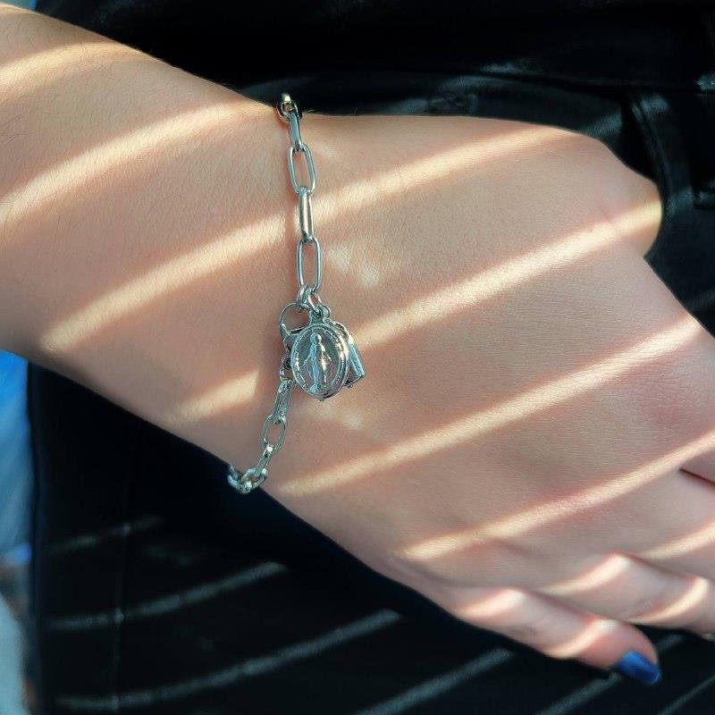 PULSEIRA AÇO INOX CONSAGRAÇÃO CADEADO MEDALHA NS DAS GRAÇAS