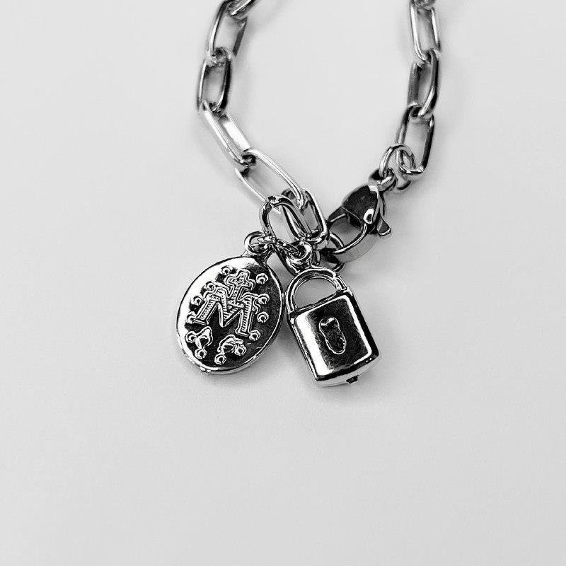 PULSEIRA AÇO INOX CONSAGRAÇÃO CADEADO MEDALHA NS DAS GRAÇAS