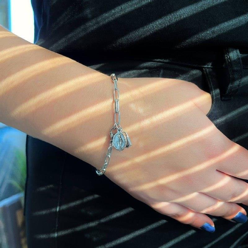 PULSEIRA AÇO INOX CONSAGRAÇÃO CADEADO MEDALHA NS DAS GRAÇAS