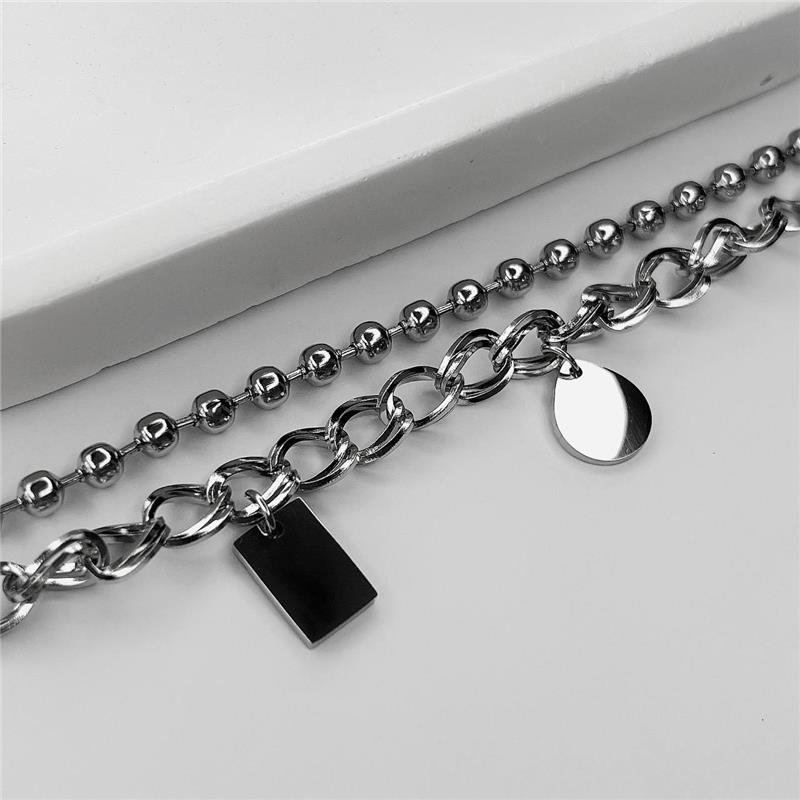 PULSEIRA AÇO INOX DUPLA BOLINHAS E ELOS PLACAS PERSONALIZÁVEIS