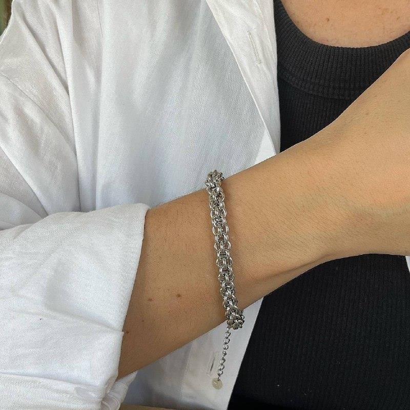 PULSEIRA AÇO INOX ELOS CORRENTE TRANÇADA