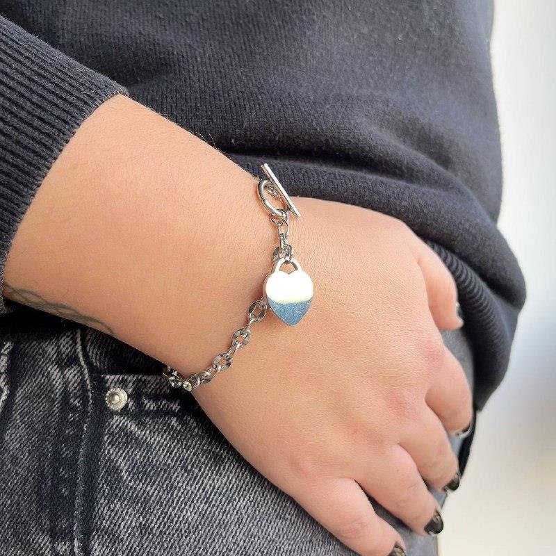 PULSEIRA AÇO INOX ELOS FECHO ENCAIXE CORAÇÃO