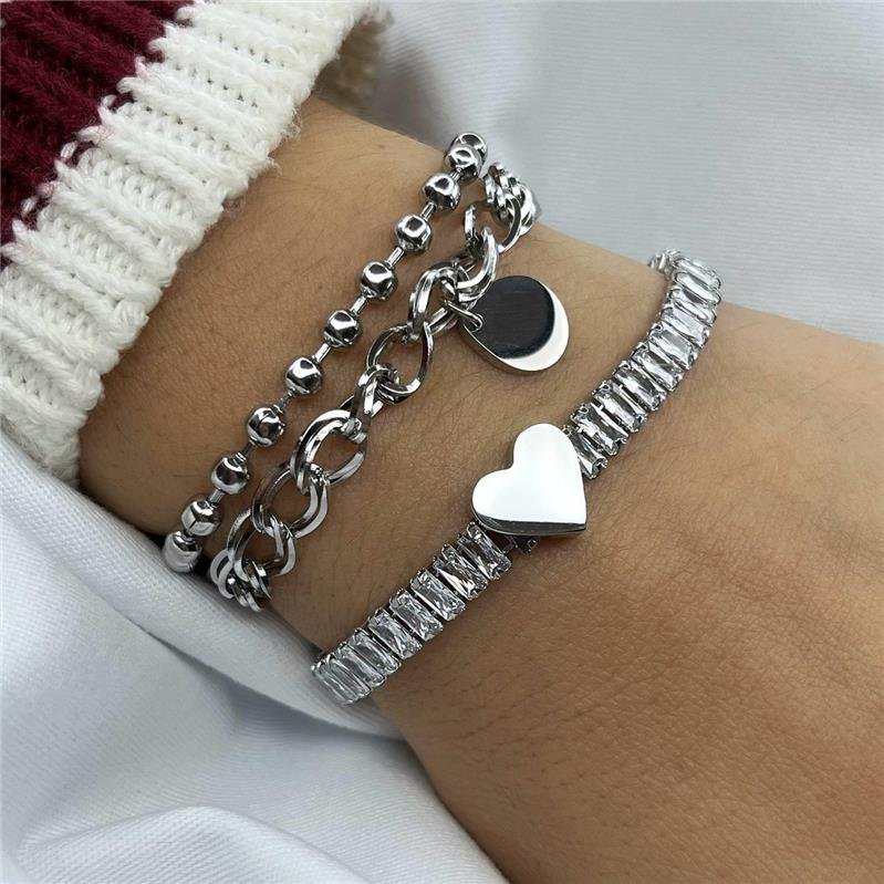 PULSEIRA AÇO INOX RIVIERA CORAÇÃO LISO PERSONALIZÁVEL