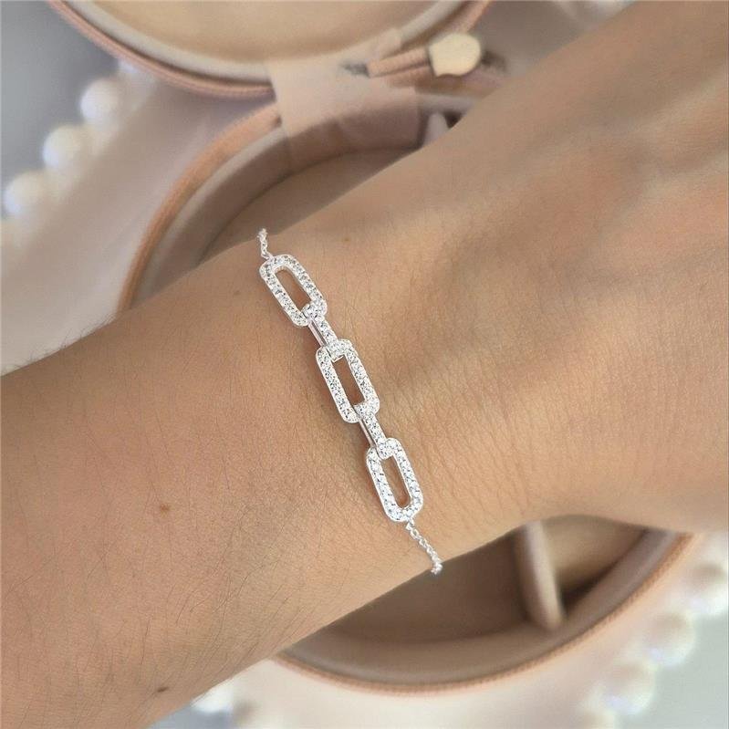 PULSEIRA PRATA 925 3 ELOS ZIRCÔNIA