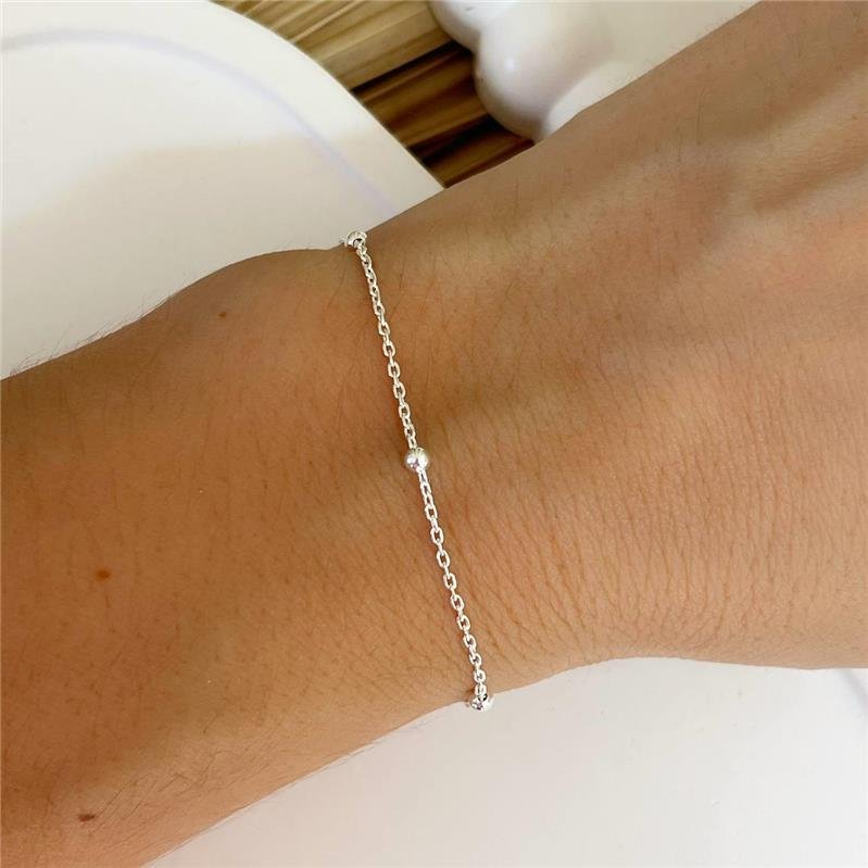 PULSEIRA PRATA 925 5 BOLINHAS LISAS INTERCALADAS CORRENTE