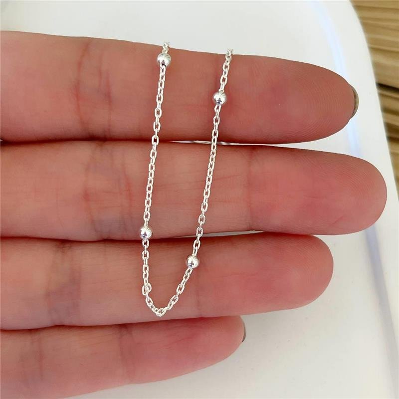PULSEIRA PRATA 925 5 BOLINHAS LISAS INTERCALADAS CORRENTE