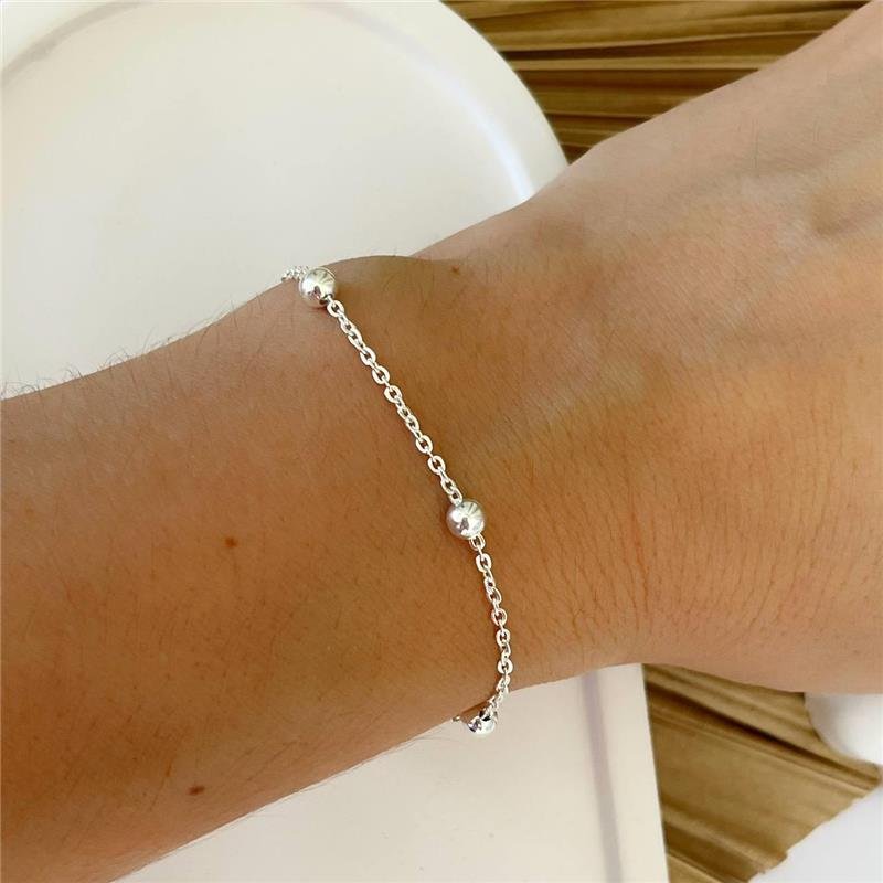 PULSEIRA PRATA 925 5 BOLINHAS MÉDIAS INTERCALADAS CORRENTE