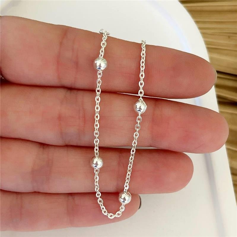 PULSEIRA PRATA 925 5 BOLINHAS MÉDIAS INTERCALADAS CORRENTE