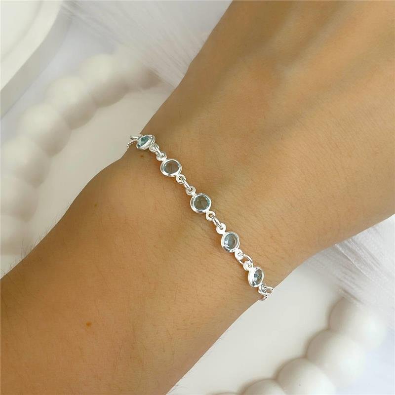 PULSEIRA PRATA 925 5 PONTO LUZ AZUL