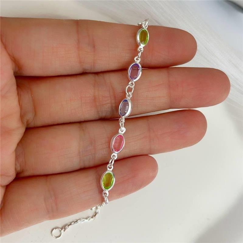 PULSEIRA PRATA 925 5 PONTO LUZ OVAL CORES