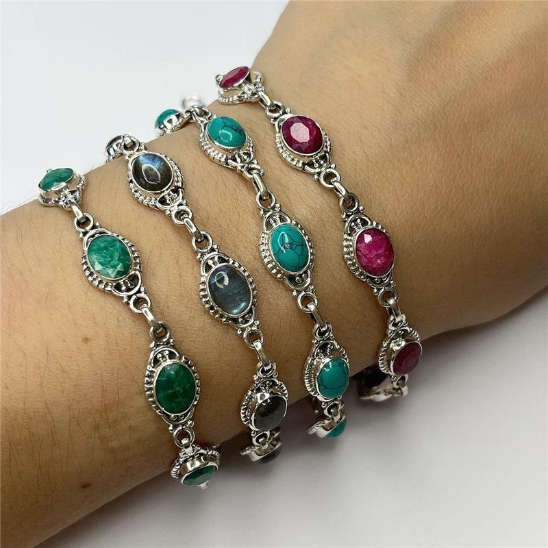 PULSEIRA PRATA 925 BALI PEDRA NATURAL OVAL