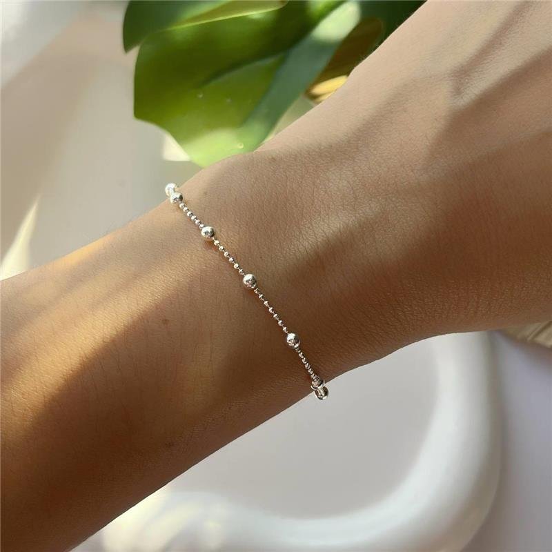 PULSEIRA PRATA 925 BOLINHAS MAIORES E MENORES 18 CM