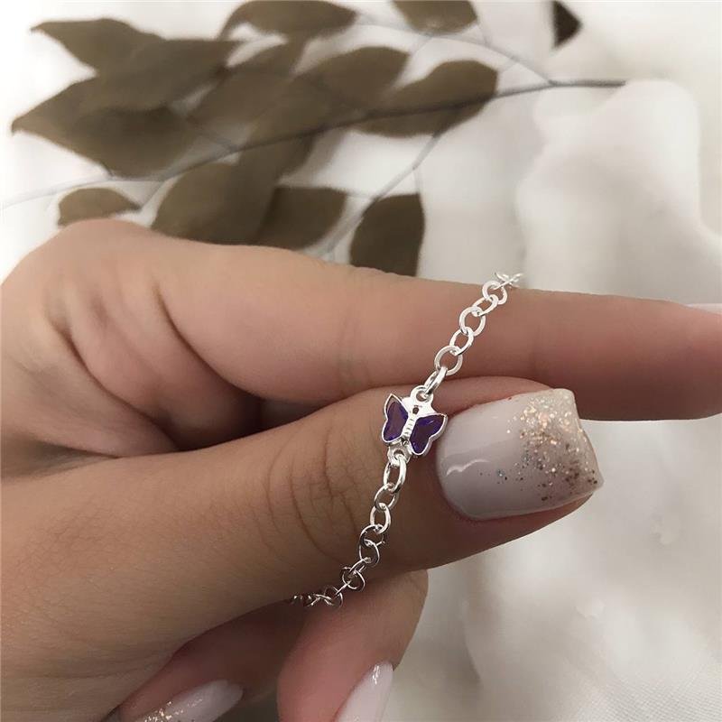 PULSEIRA PRATA 925 BORBOLETA LILÁS