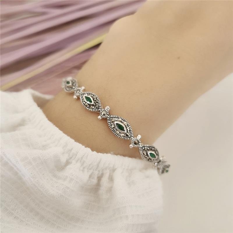 PULSEIRA PRATA 925 BRACELETE OLHO ESMERALDA