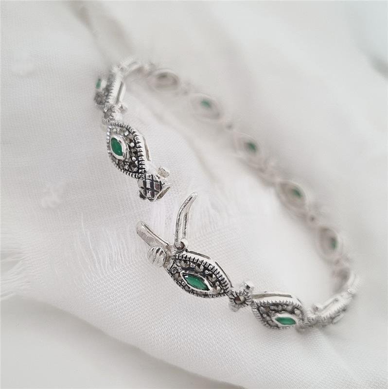 PULSEIRA PRATA 925 BRACELETE OLHO ESMERALDA