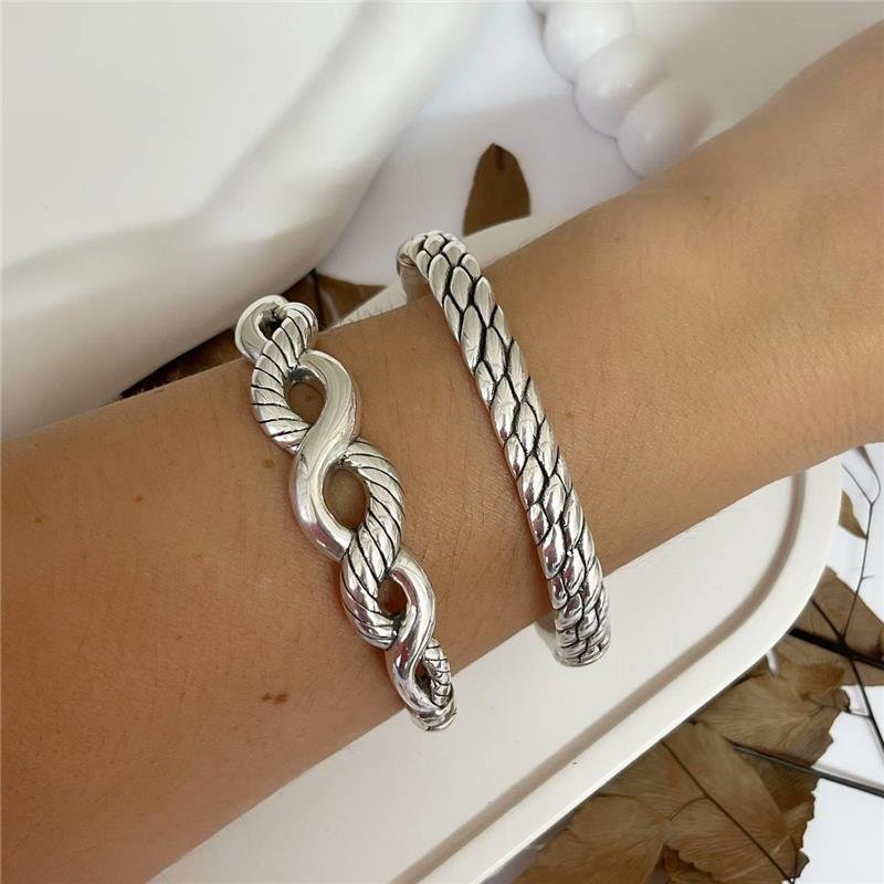 BRACELETE PRATA 925 VAZADO ENTRELAÇADO LISO TRABALHADO 