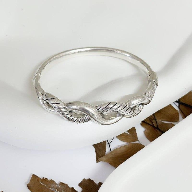 BRACELETE PRATA 925 VAZADO ENTRELAÇADO LISO TRABALHADO 