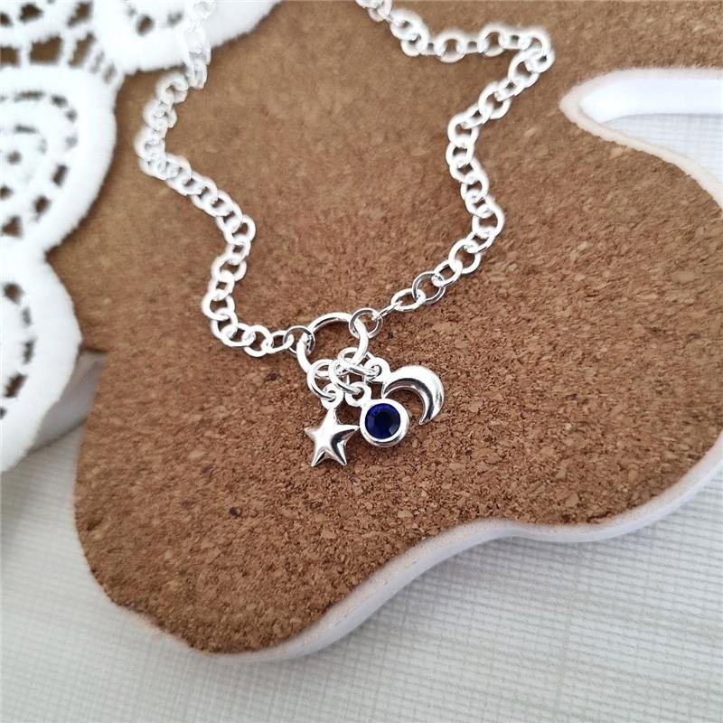PULSEIRA PRATA 925 CÉU ESTRELA LUA E PONTO LUZ AZUL