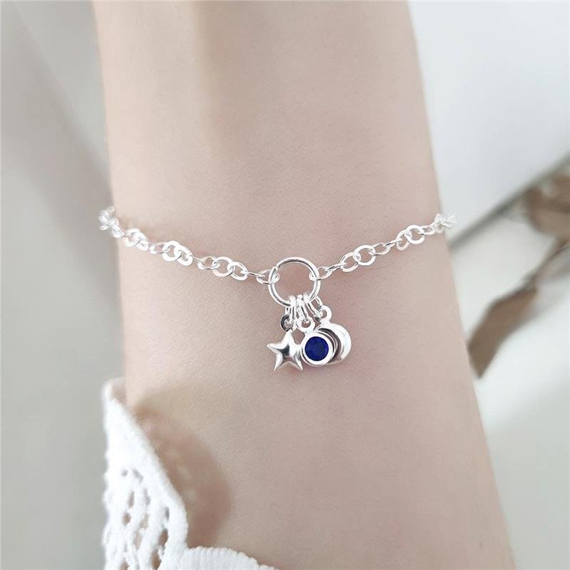 PULSEIRA PRATA 925 CÉU ESTRELA LUA E PONTO LUZ AZUL